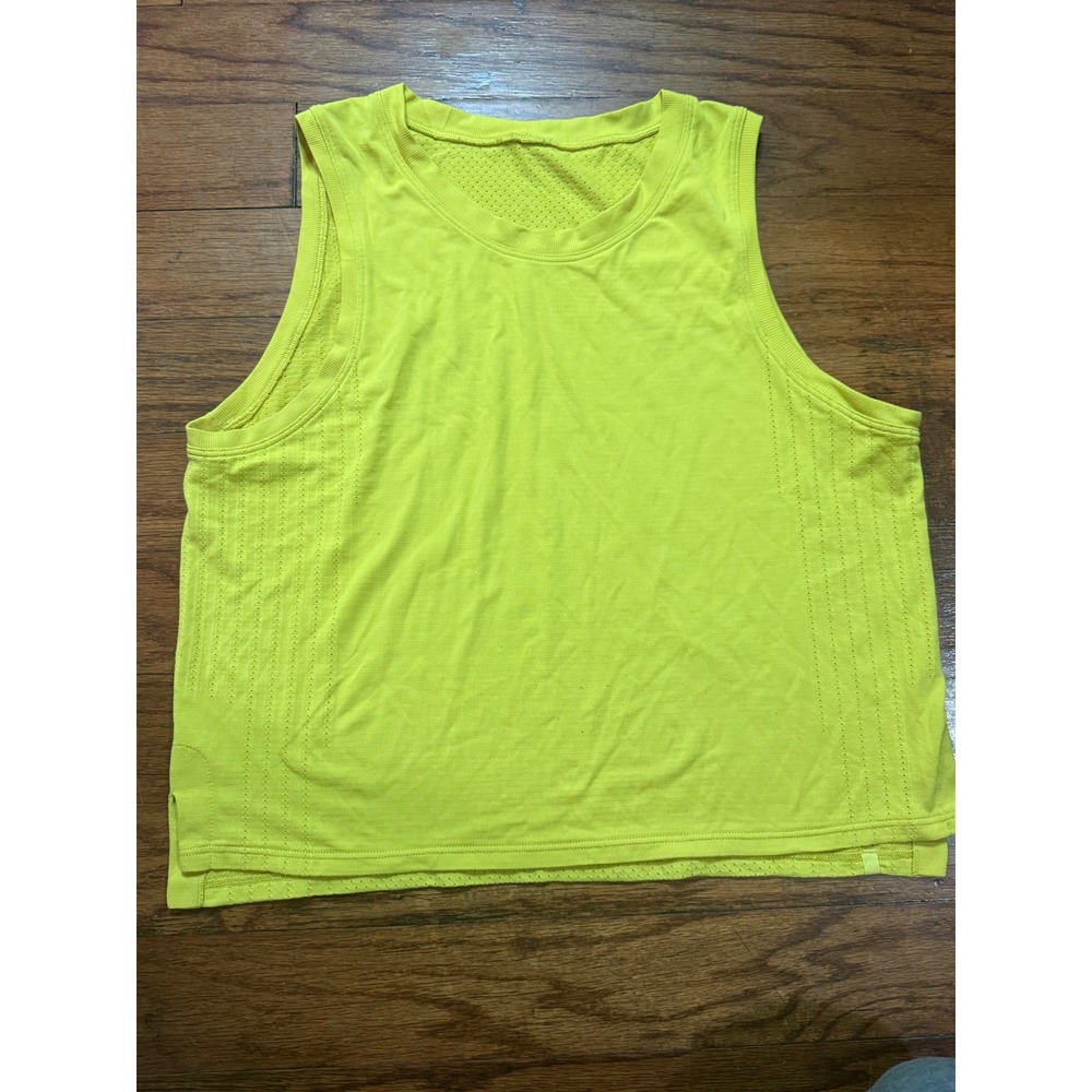 Lululemon Train to Be Tank Top Neon Yellow Lime Green Mesh Athletic Crop Tank